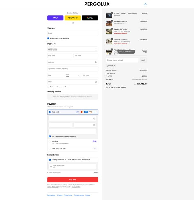 PERGOLUX checkout page showing PERGOLUX discount code box | Screenshot taken by SimplyCodes community member on Aug 31, 2025