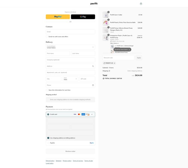 Perifit checkout page showing Perifit discount code box | Screenshot taken by SimplyCodes community member on Sep 2, 2025