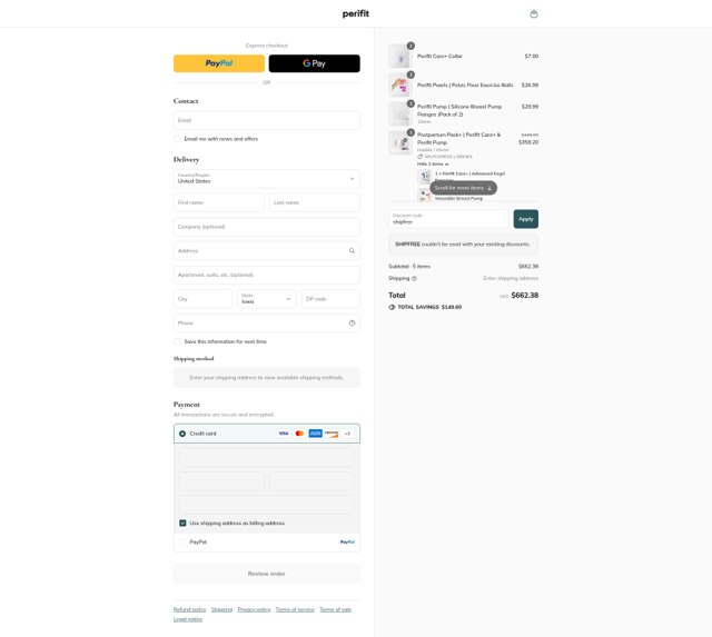 Perifit checkout page showing Perifit discount code box | Screenshot taken by SimplyCodes community member on Sep 2, 2025