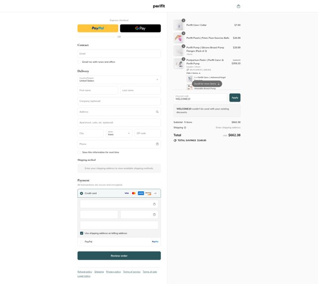 Perifit checkout page showing Perifit discount code box | Screenshot taken by SimplyCodes community member on Sep 2, 2025