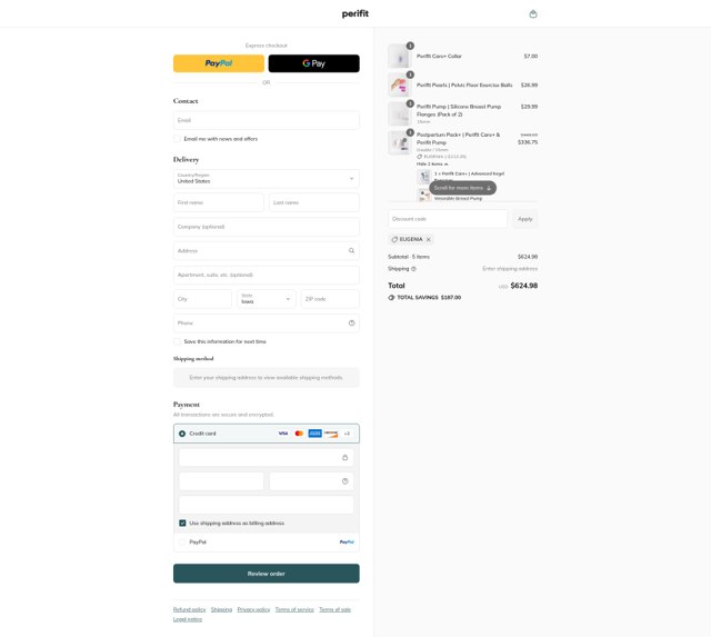 Perifit checkout page showing Perifit discount code box | Screenshot taken by SimplyCodes community member on Sep 2, 2025