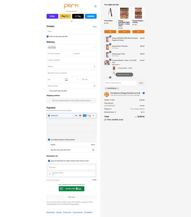 Perk Energy checkout page showing Perk Energy discount code box | Screenshot taken by SimplyCodes community member on Sep 7, 2025