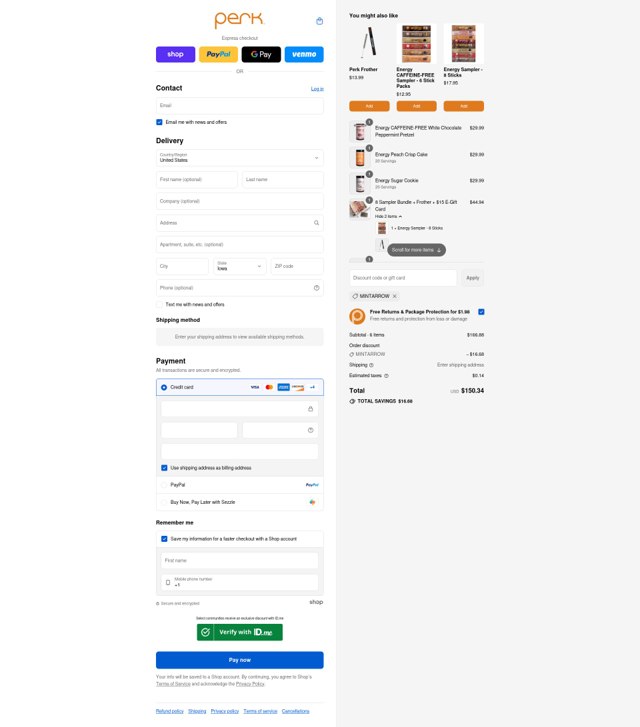 Perk Energy checkout page showing Perk Energy discount code box | Screenshot taken by SimplyCodes community member on Sep 7, 2025