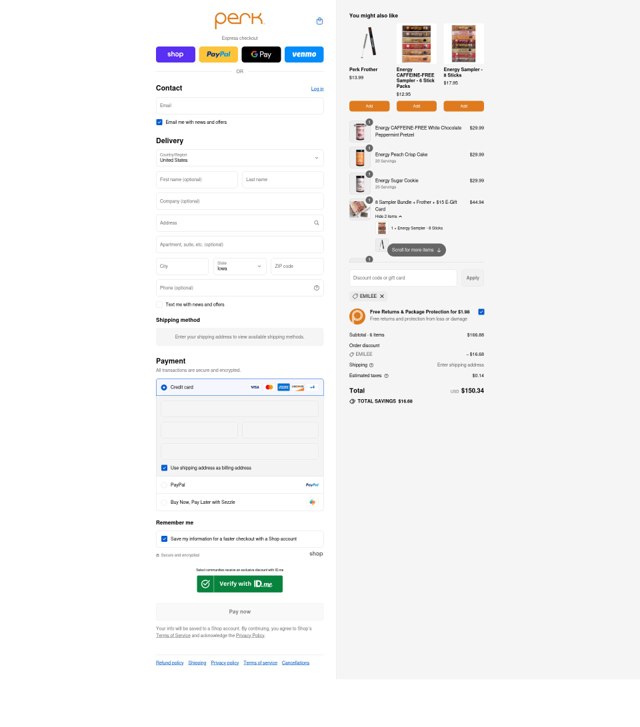 Perk Energy checkout page showing Perk Energy discount code box | Screenshot taken by SimplyCodes community member on Sep 7, 2025