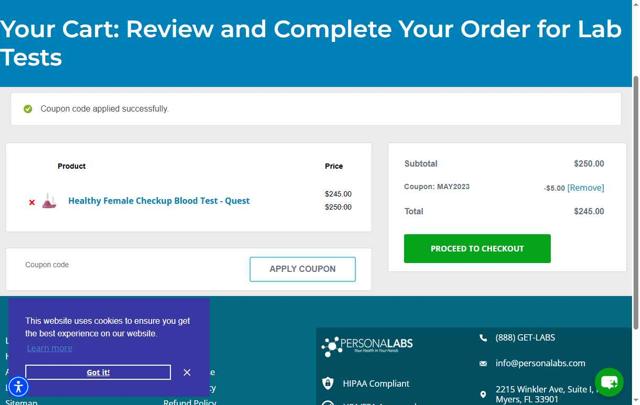 PersonaLabs checkout page showing PersonaLabs coupon code box | Screenshot taken by SimplyCodes community member on Aug 12, 2025
