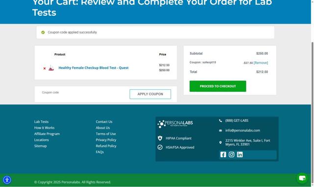 PersonaLabs checkout page showing PersonaLabs coupon code box | Screenshot taken by SimplyCodes community member on Sep 9, 2025