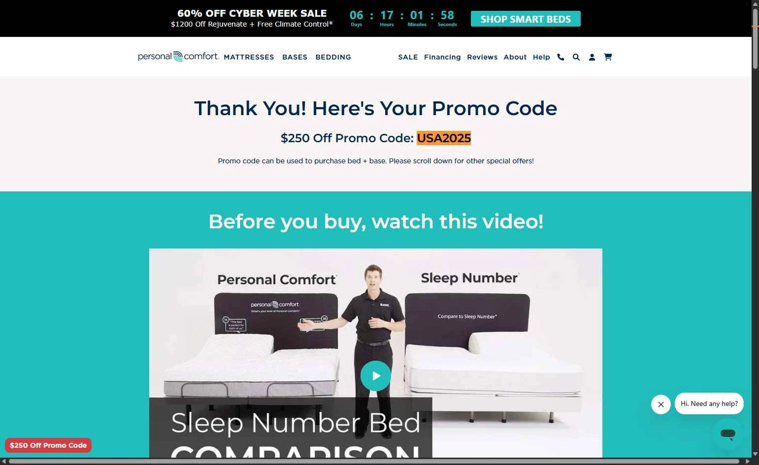 Personal Comfort checkout page showing Personal Comfort promo code box | Screenshot taken by SimplyCodes community member on Dec 2, 2025