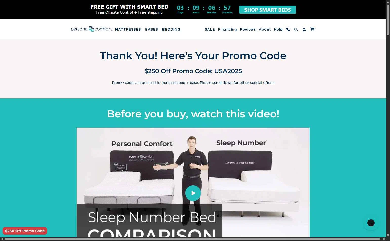 Personal Comfort checkout page showing Personal Comfort promo code box | Screenshot taken by SimplyCodes community member on Dec 12, 2025