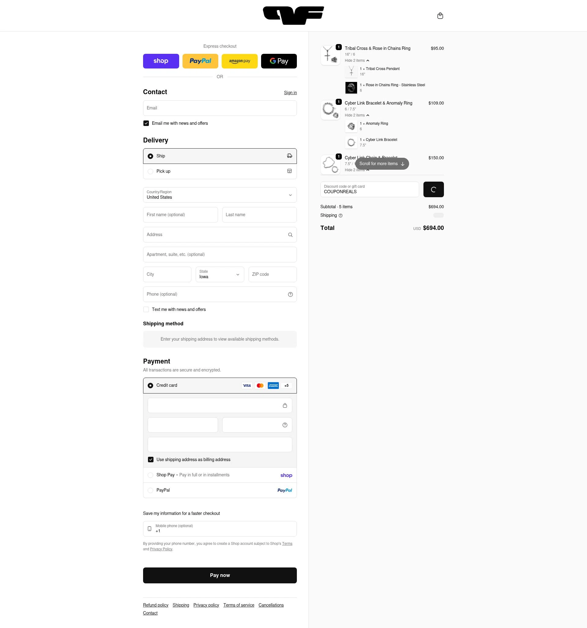 Personal Fears checkout page showing Personal Fears discount code box | Screenshot taken by SimplyCodes community member on Feb 20, 2026