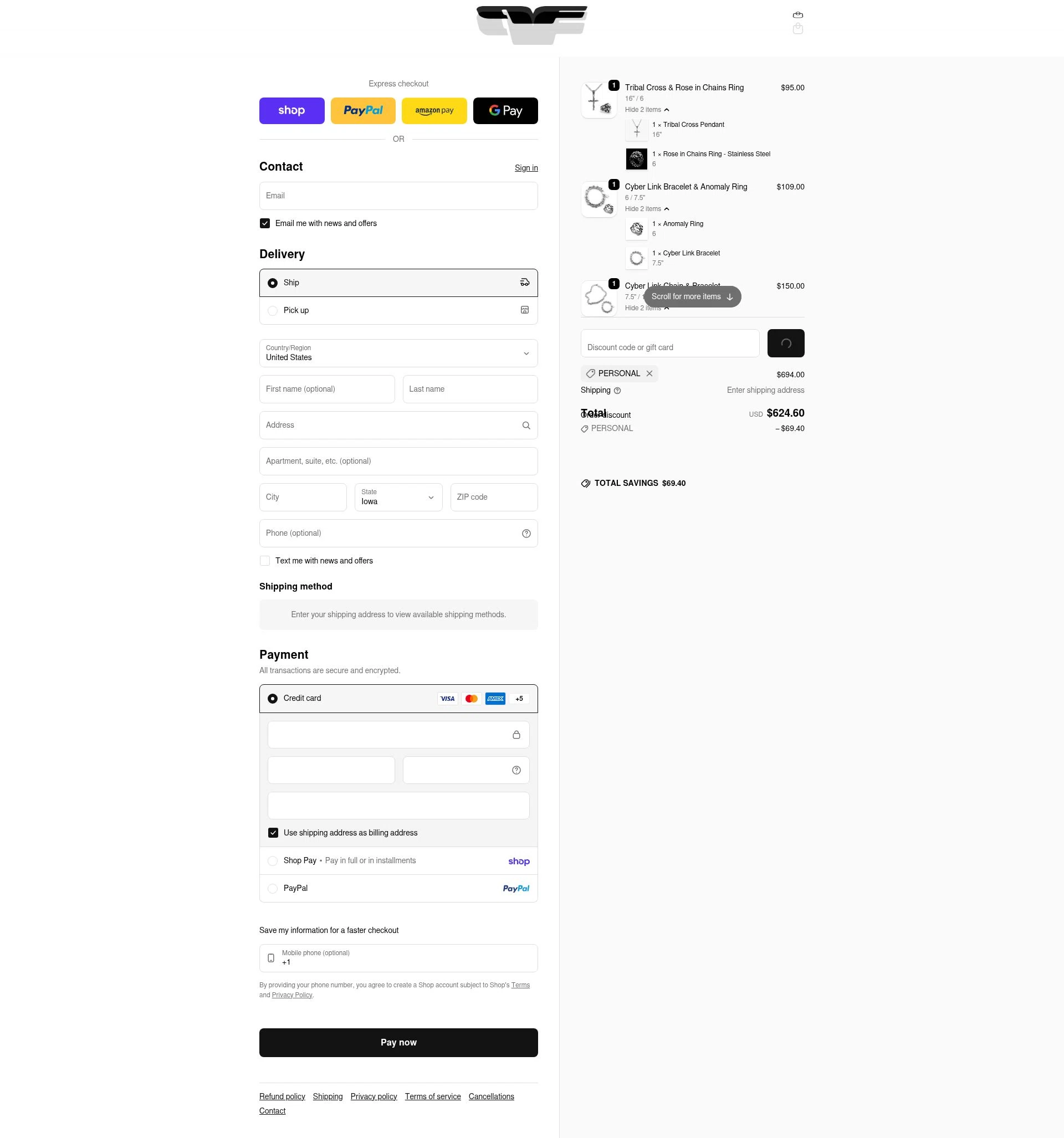 Personal Fears checkout page showing Personal Fears discount code box | Screenshot taken by SimplyCodes community member on Feb 20, 2026