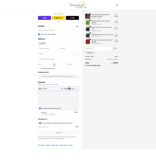 Personalized Planet checkout page showing Personalized Planet promo code box | Screenshot taken by SimplyCodes community member on Sep 8, 2025