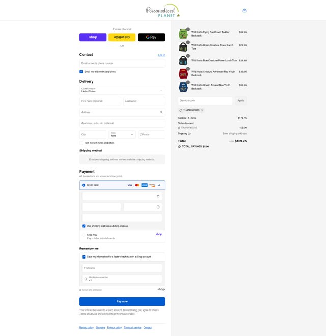 Personalized Planet checkout page showing Personalized Planet promo code box | Screenshot taken by SimplyCodes community member on Sep 3, 2025