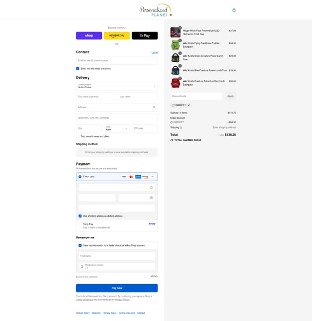Personalized Planet checkout page showing Personalized Planet promo code box | Screenshot taken by SimplyCodes community member on Sep 8, 2025