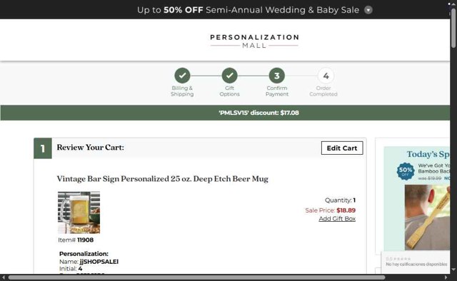 Personalization Mall checkout page showing Personalization Mall coupon code box | Screenshot taken by SimplyCodes community member on May 18, 2025
