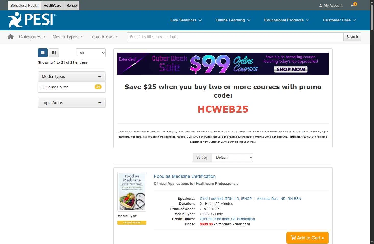 PESI checkout page showing PESI discount code box | Screenshot taken by SimplyCodes community member on Dec 18, 2025