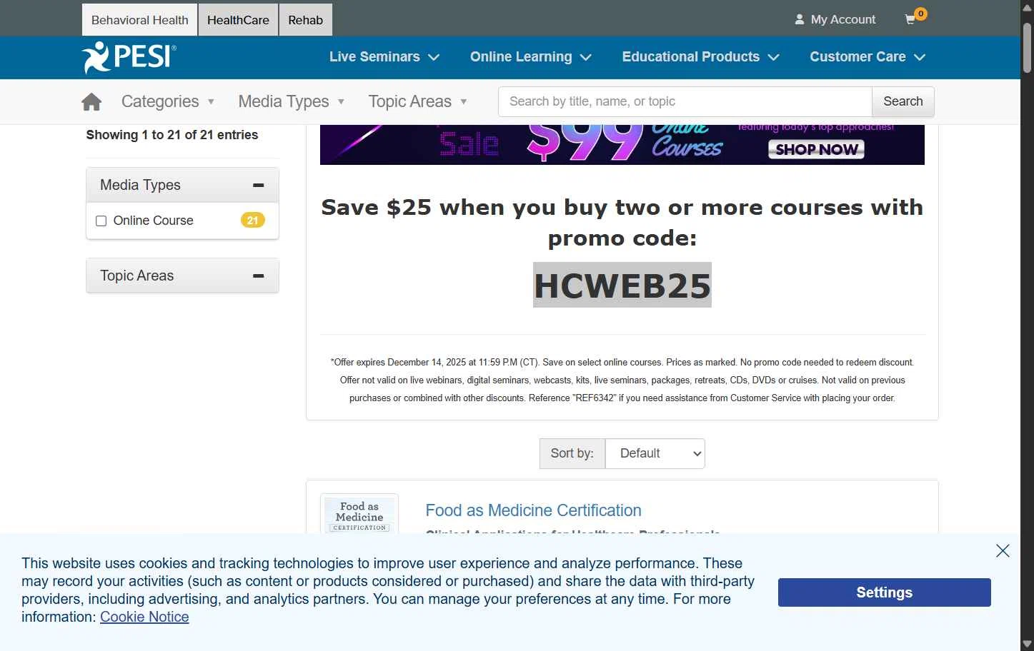 PESI checkout page showing PESI discount code box | Screenshot taken by SimplyCodes community member on Dec 11, 2025
