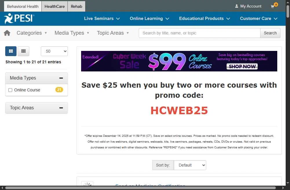 PESI checkout page showing PESI discount code box | Screenshot taken by SimplyCodes community member on Dec 15, 2025