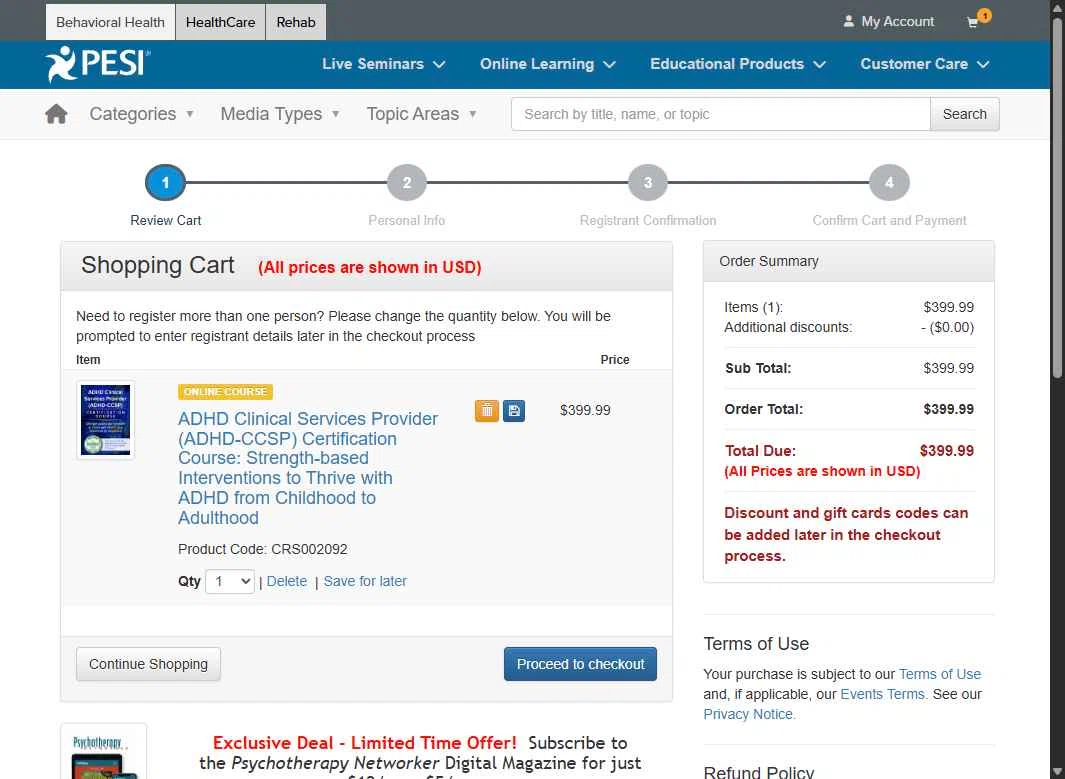 PESI checkout page showing PESI discount code box | Screenshot taken by SimplyCodes community member on Jan 24, 2026