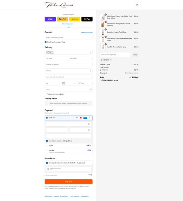 Peter Lama's checkout page showing Peter Lama's discount code box | Screenshot taken by SimplyCodes community member on Sep 11, 2025