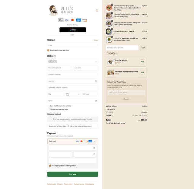 Pete's Real Food checkout page showing Pete's Real Food promo code box | Screenshot taken by SimplyCodes community member on Sep 6, 2025