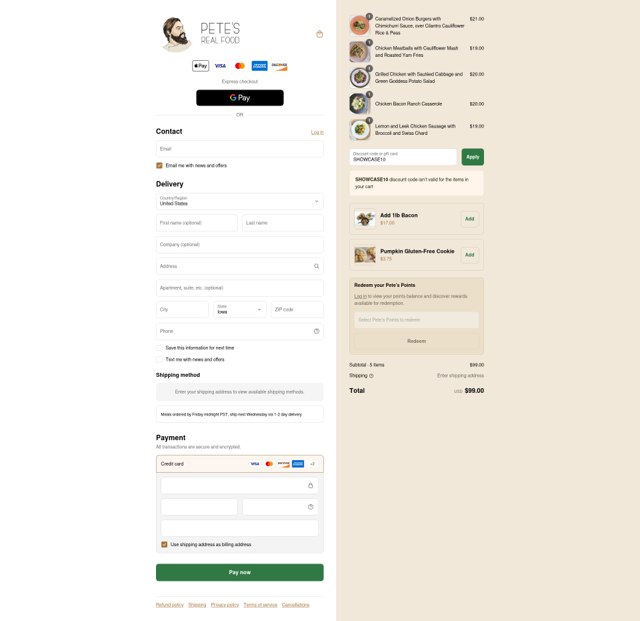 Pete's Real Food checkout page showing Pete's Real Food promo code box | Screenshot taken by SimplyCodes community member on Sep 6, 2025
