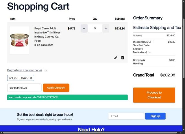 PetFlow checkout page showing PetFlow promo code box | Screenshot taken by SimplyCodes community member on Jul 23, 2025