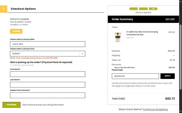 Pet Food Express checkout page showing Pet Food Express promo code box | Screenshot taken by SimplyCodes community member on Jun 8, 2025