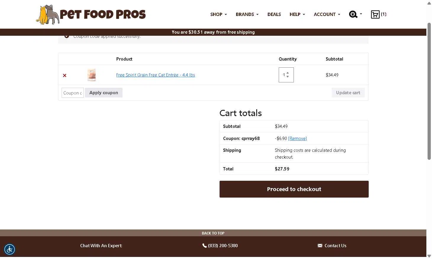 PetFoodPros checkout page showing PetFoodPros promo code box | Screenshot taken by SimplyCodes community member on Nov 9, 2025