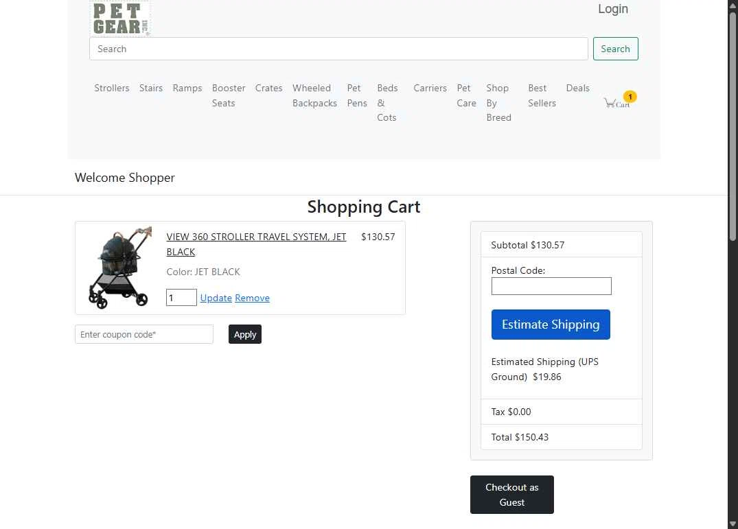 Pet Gear checkout page showing Pet Gear coupon code box | Screenshot taken by SimplyCodes community member on Sep 6, 2025