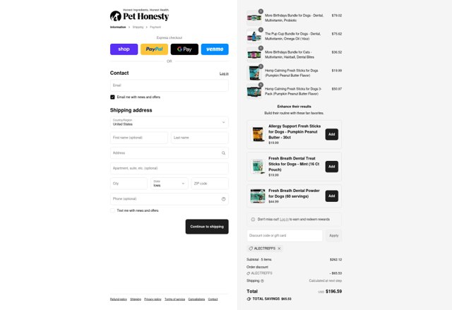 PetHonesty checkout page showing PetHonesty discount code box | Screenshot taken by SimplyCodes community member on Sep 3, 2025