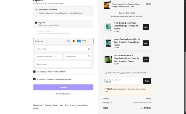 PetHonesty checkout page showing PetHonesty discount code box | Screenshot taken by SimplyCodes community member on Sep 3, 2025
