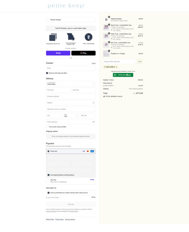 Petite Keep checkout page showing Petite Keep discount code box | Screenshot taken by SimplyCodes community member on Aug 30, 2025