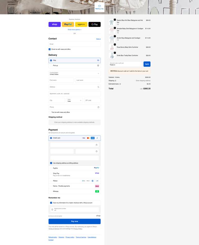 Petite Maison Kids checkout page showing Petite Maison Kids promo code box | Screenshot taken by SimplyCodes community member on Sep 20, 2025