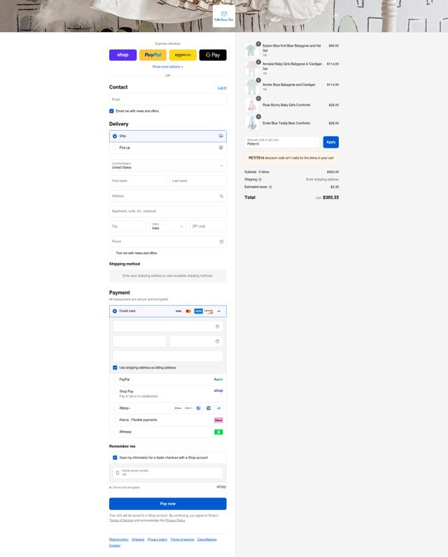 Petite Maison Kids checkout page showing Petite Maison Kids promo code box | Screenshot taken by SimplyCodes community member on Sep 7, 2025