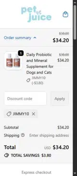 JIMMY10 coupon verification screenshot