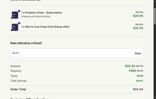 Petlab Co. checkout page showing Petlab Co. discount code box | Screenshot taken by SimplyCodes community member on Aug 11, 2025