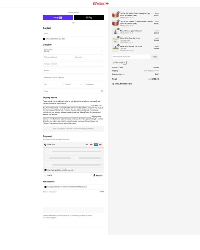 Petland checkout page showing Petland discount code box | Screenshot taken by SimplyCodes community member on Feb 25, 2025