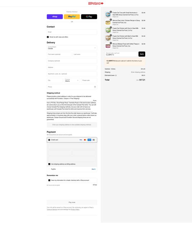 Petland checkout page showing Petland discount code box | Screenshot taken by SimplyCodes community member on Sep 2, 2025