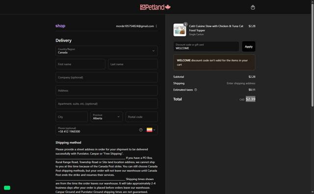 Petland checkout page showing Petland discount code box | Screenshot taken by SimplyCodes community member on Sep 2, 2025