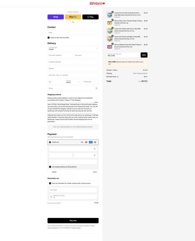 Petland checkout page showing Petland discount code box | Screenshot taken by SimplyCodes community member on Sep 2, 2025