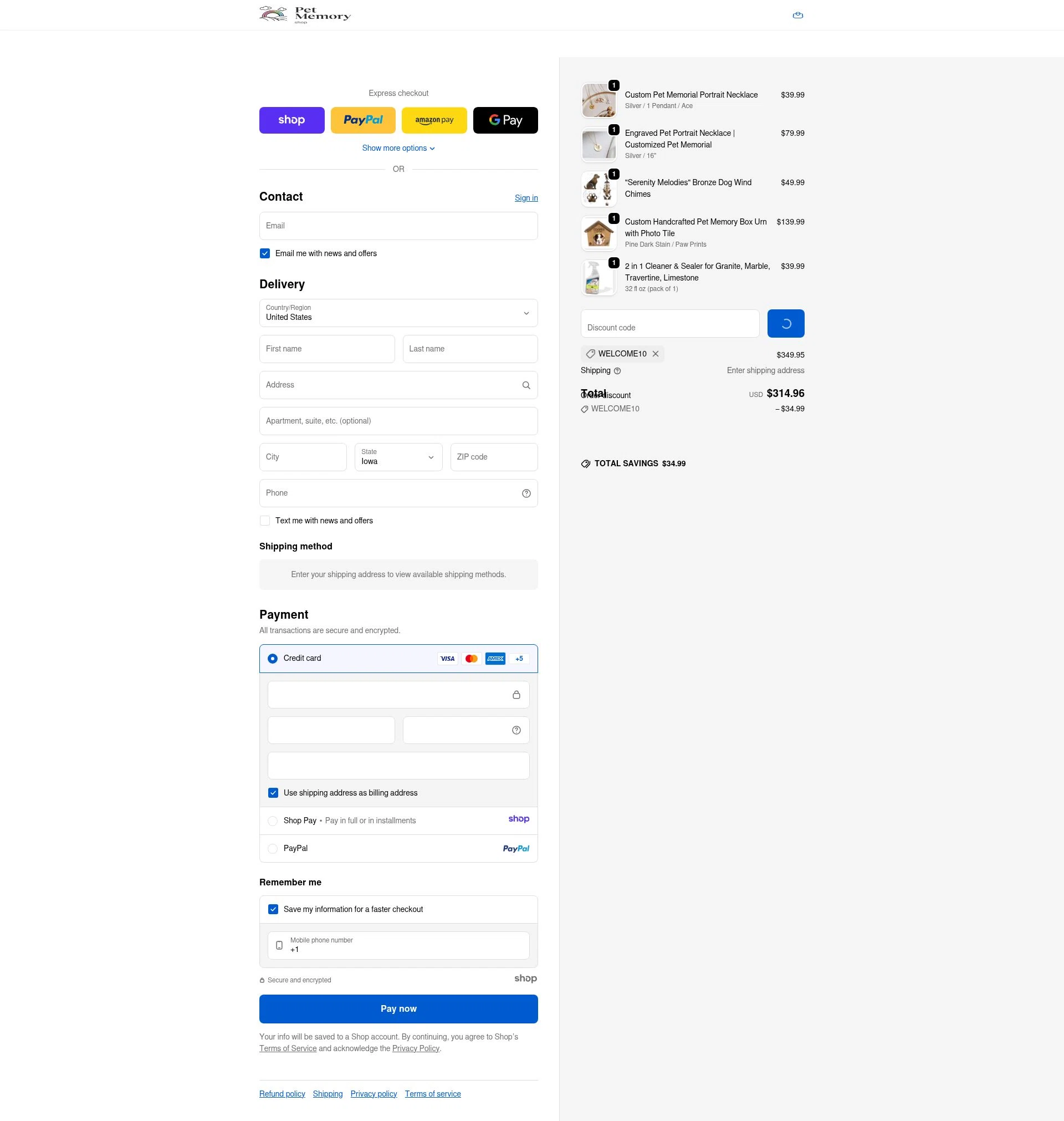 Pet Memory Shop checkout page showing Pet Memory Shop promo code box | Screenshot taken by SimplyCodes community member on Jan 2, 2026