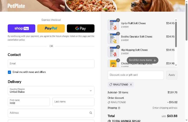 PetPlate checkout page showing PetPlate coupon code box | Screenshot taken by SimplyCodes community member on Jul 21, 2025