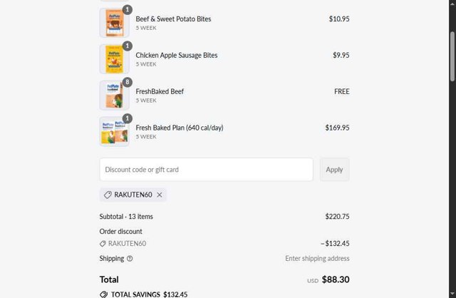PetPlate checkout page showing PetPlate coupon code box | Screenshot taken by SimplyCodes community member on Jul 21, 2025