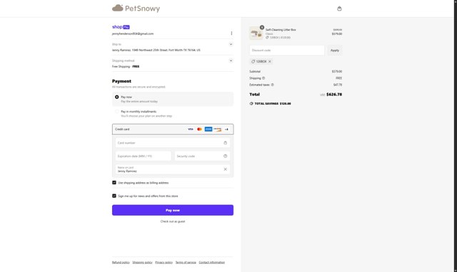 PetSnowy checkout page showing PetSnowy discount code box | Screenshot taken by SimplyCodes community member on Apr 7, 2025