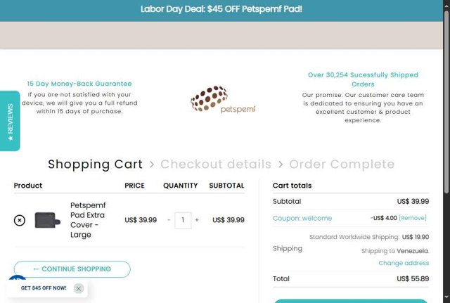 Petspemf checkout page showing Petspemf coupon code box | Screenshot taken by SimplyCodes community member on Sep 2, 2025