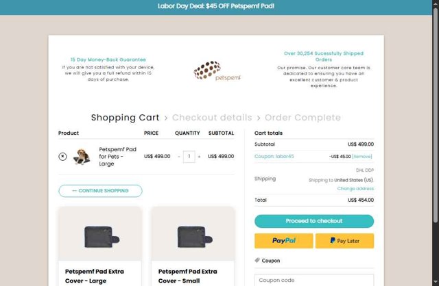 Petspemf checkout page showing Petspemf coupon code box | Screenshot taken by SimplyCodes community member on Sep 2, 2025