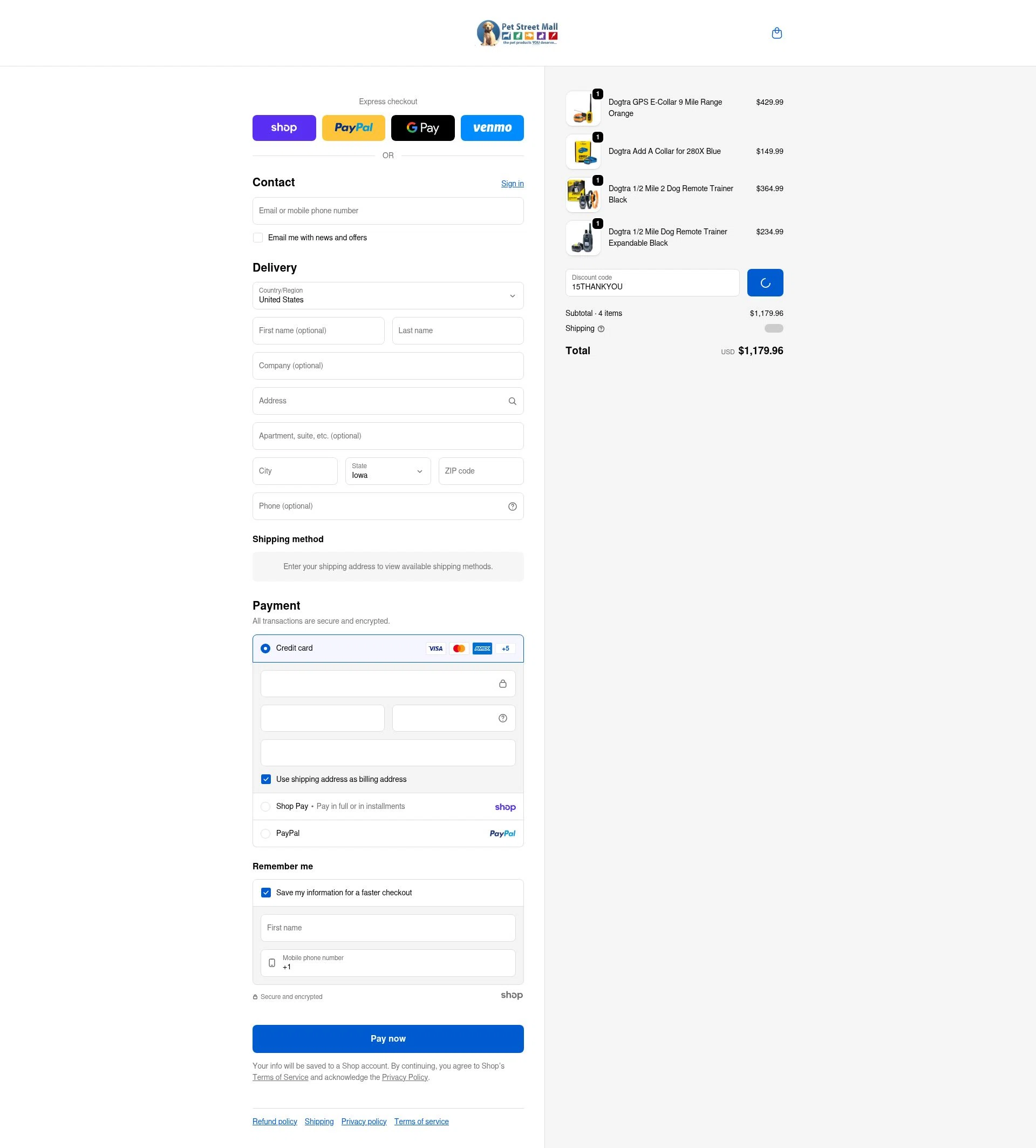 Pet Street Mall checkout page showing Pet Street Mall coupon code box | Screenshot taken by SimplyCodes community member on Jan 24, 2026