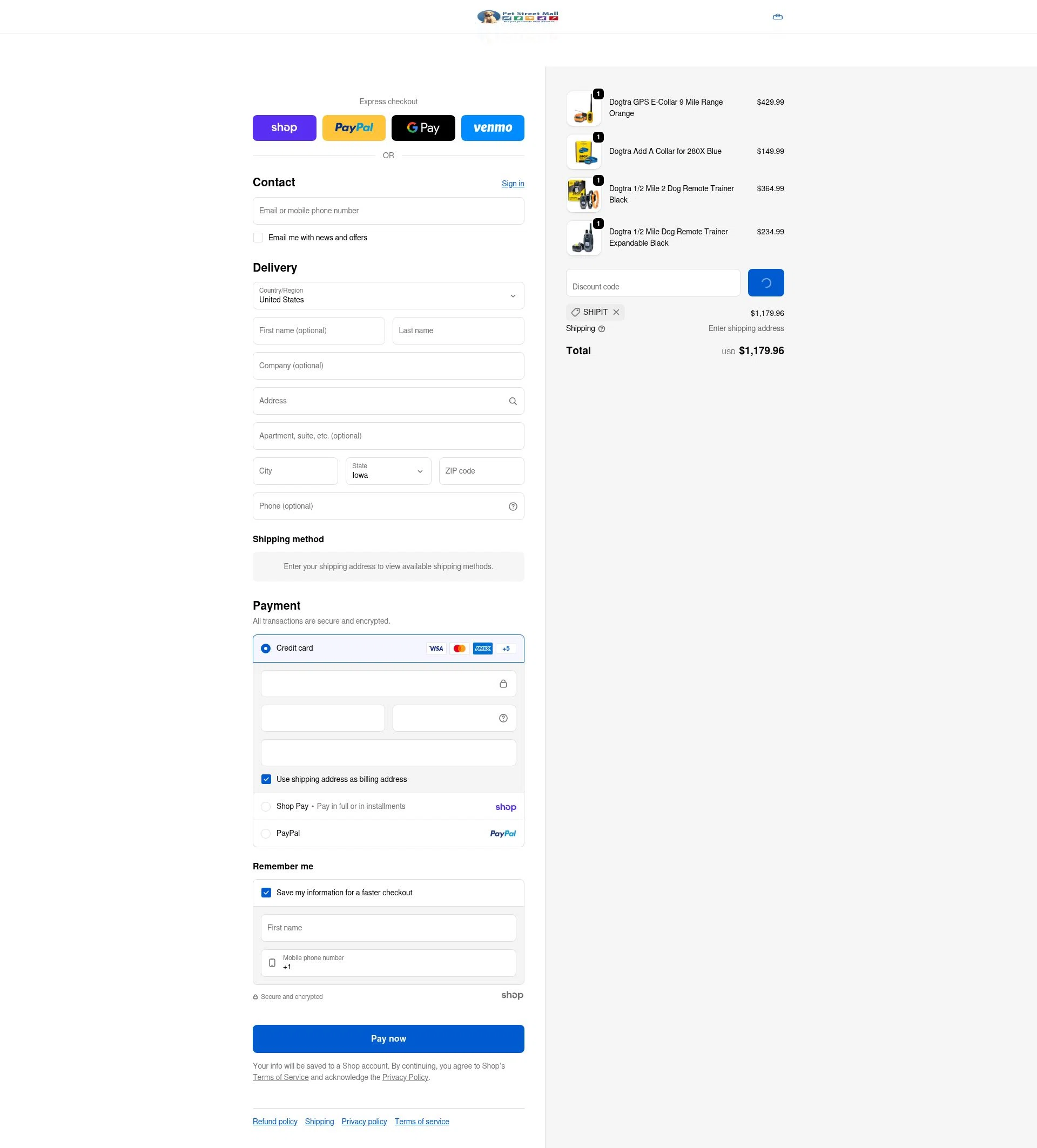 Pet Street Mall checkout page showing Pet Street Mall coupon code box | Screenshot taken by SimplyCodes community member on Jan 28, 2026