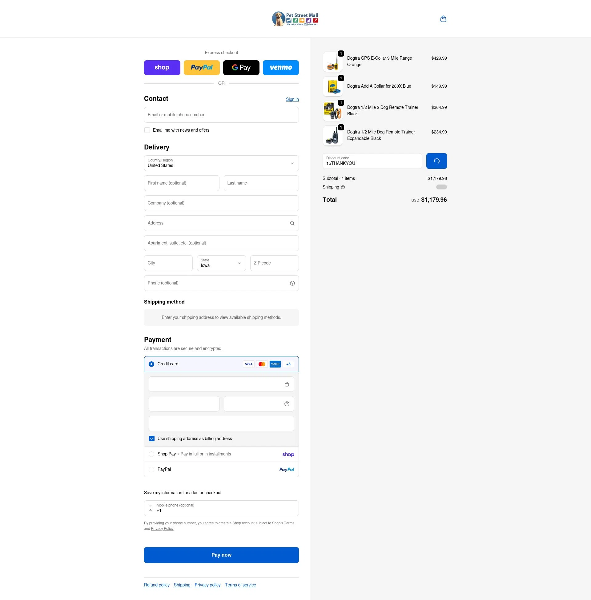 Pet Street Mall checkout page showing Pet Street Mall coupon code box | Screenshot taken by SimplyCodes community member on Feb 6, 2026