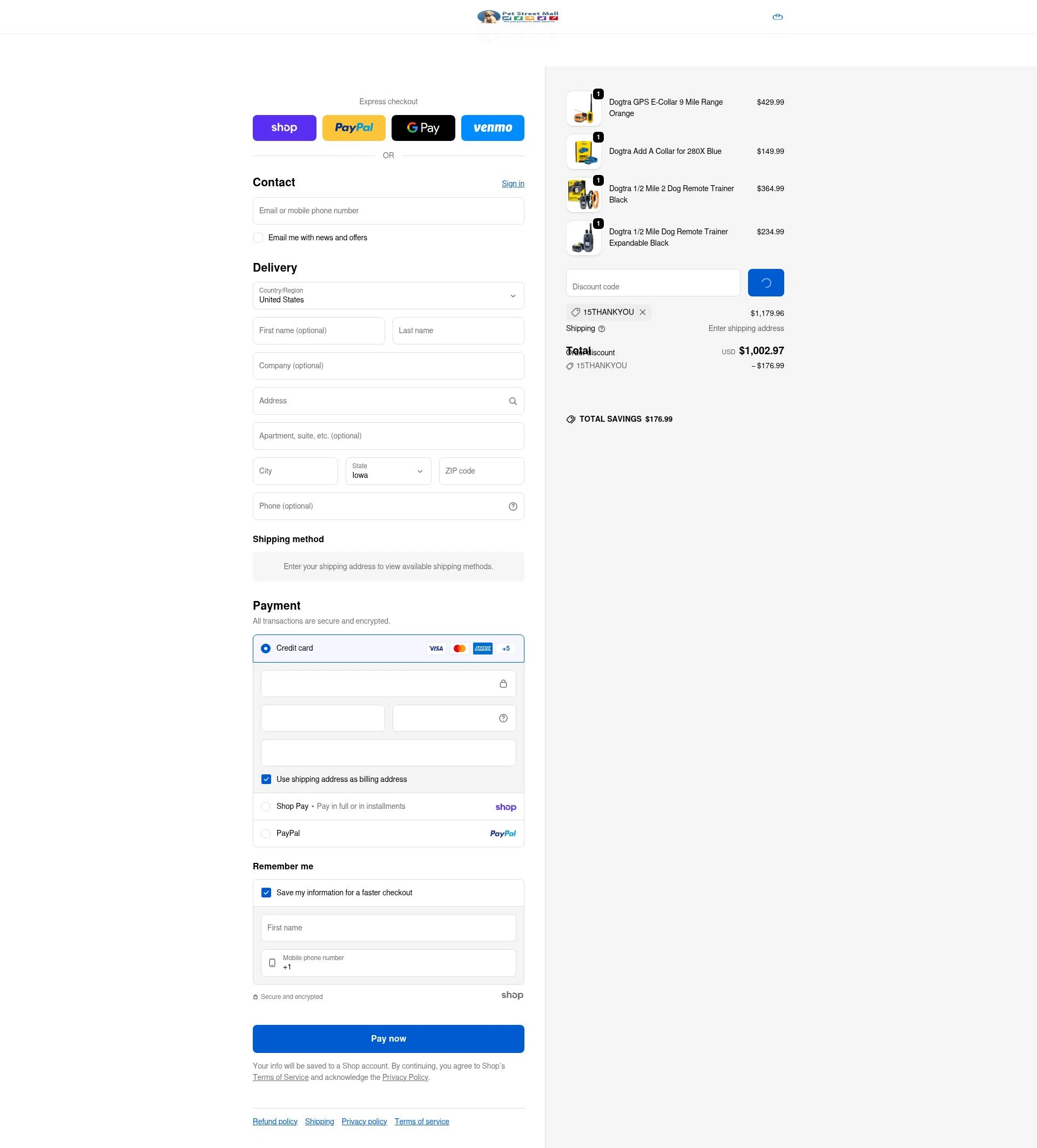 Pet Street Mall checkout page showing Pet Street Mall coupon code box | Screenshot taken by SimplyCodes community member on Jan 28, 2026